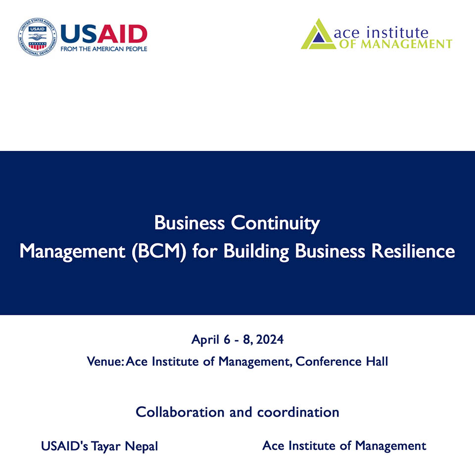 Training on ‘Business Continuity Management (BCM) for Building Business Resilience